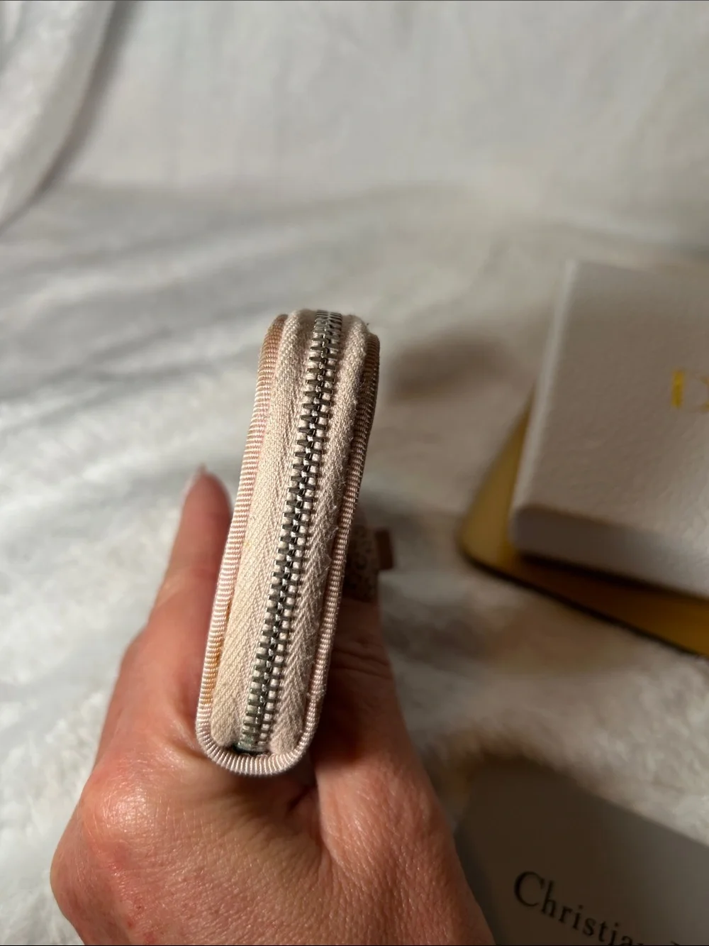 152. Dior Blush Pink Monogram Zip Compact Wallet
